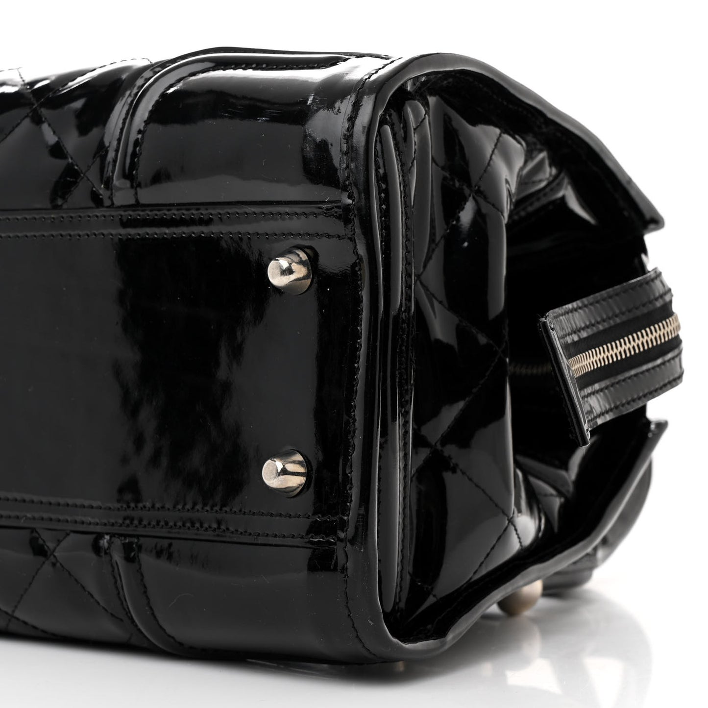 Patent Quilted Large Manor Tote  Black