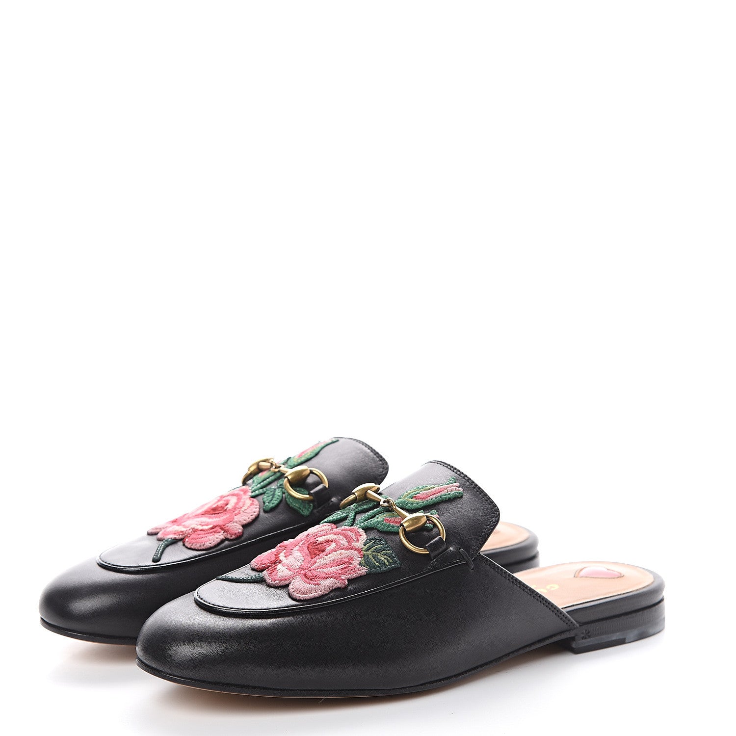 Gucci Calfskin Flower Embroidered Womens Princetown Slippers 37.5 Black 3 of 7