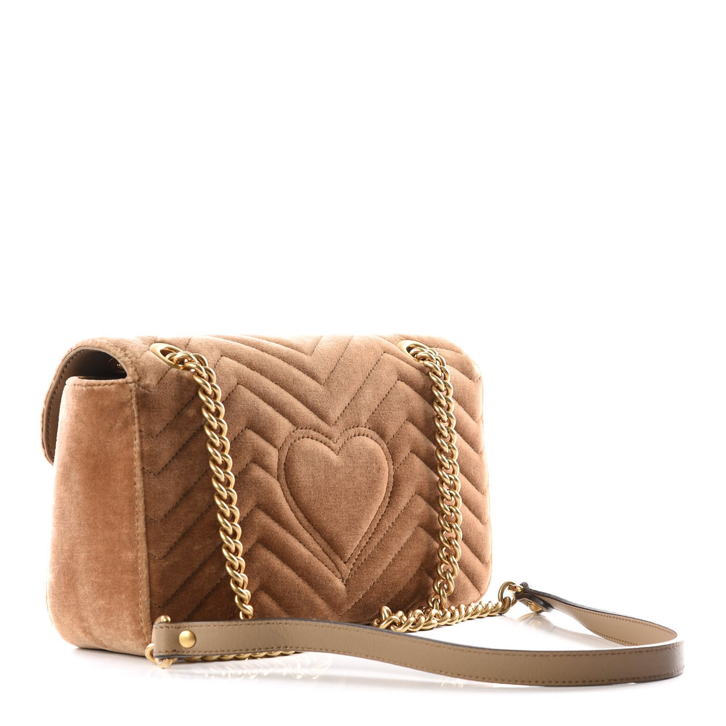 Velvet Matelasse Small GG Marmont Shoulder Bag Taupe