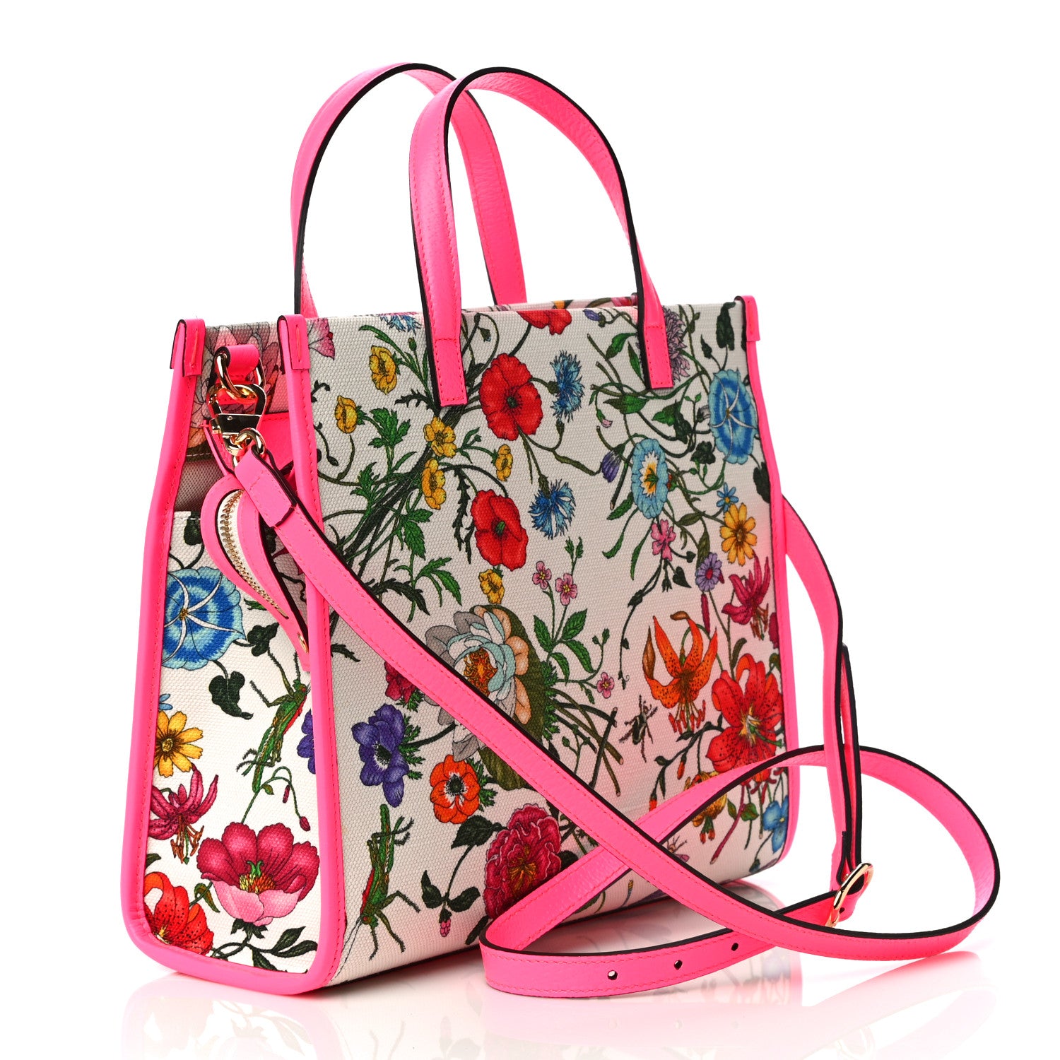 Gucci Canvas Medium Flora Tote Fuchsia 3 of 12