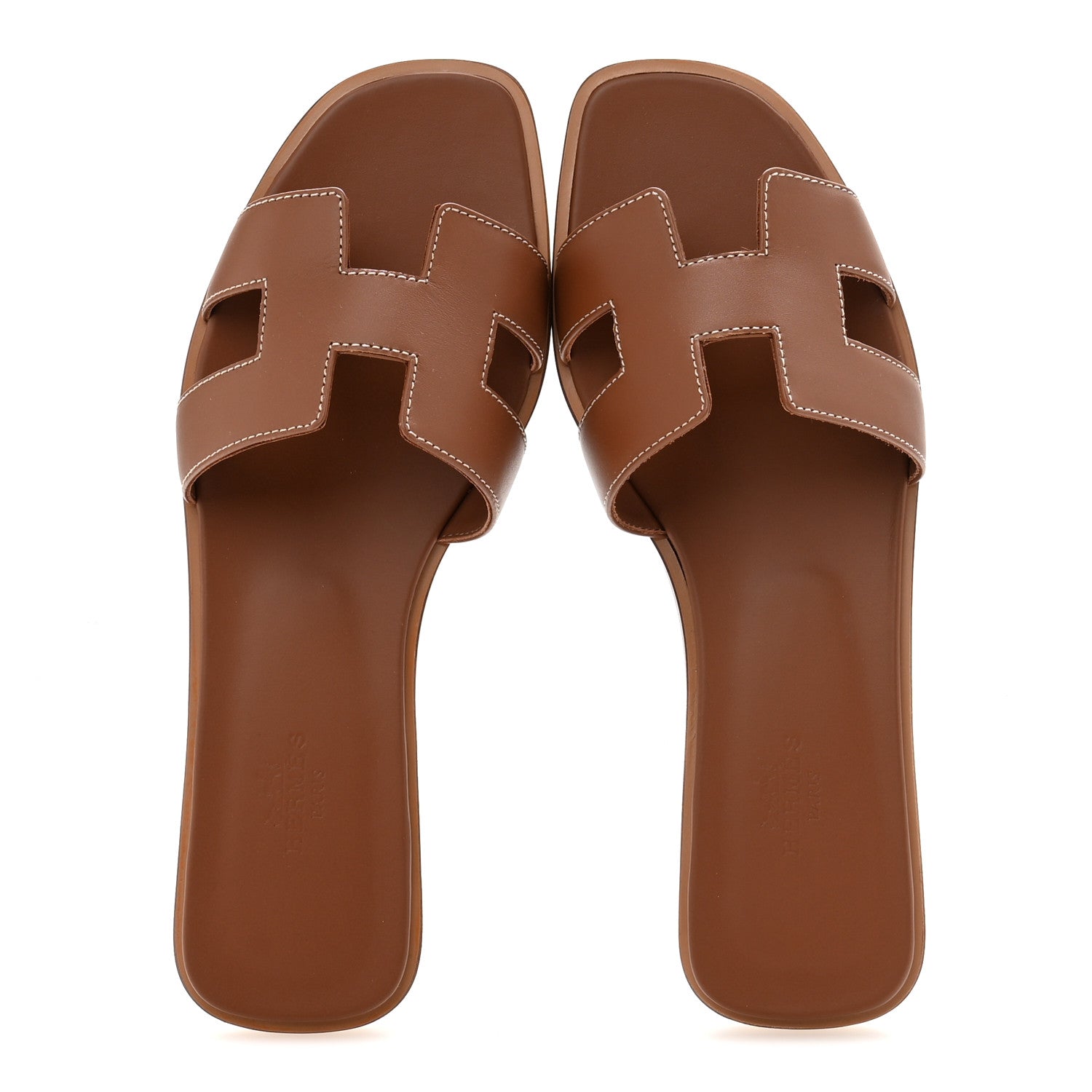 Hermes Box Calfskin Oran Sandals 38.5 Gold 2 of 10