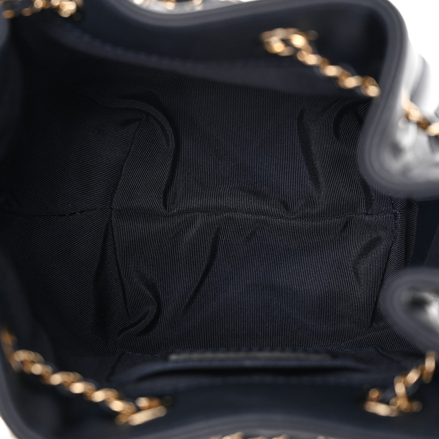Lambskin Quilted CC Dweller Drawstring Bucket Bag Navy