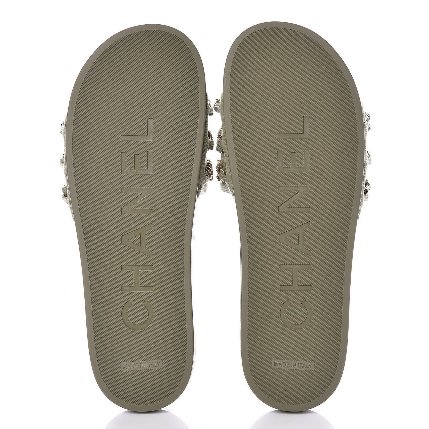 Canvas Chain Flat Sandals 42 Khaki