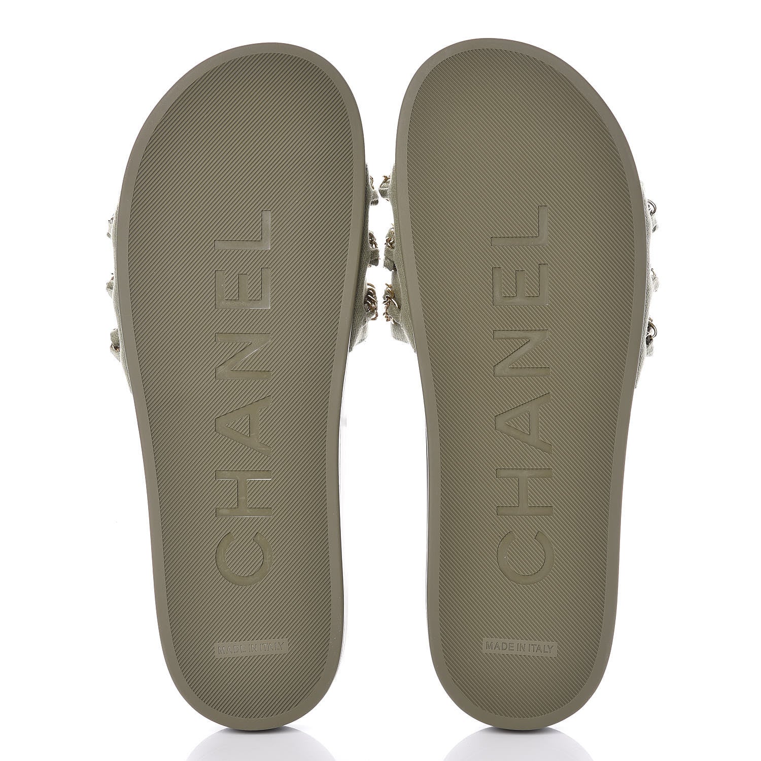 Chanel Canvas Chain Flat Sandals 42 Khaki 5 of 9