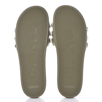 Chanel Canvas Chain Flat Sandals 42 Khaki 5 of 9
