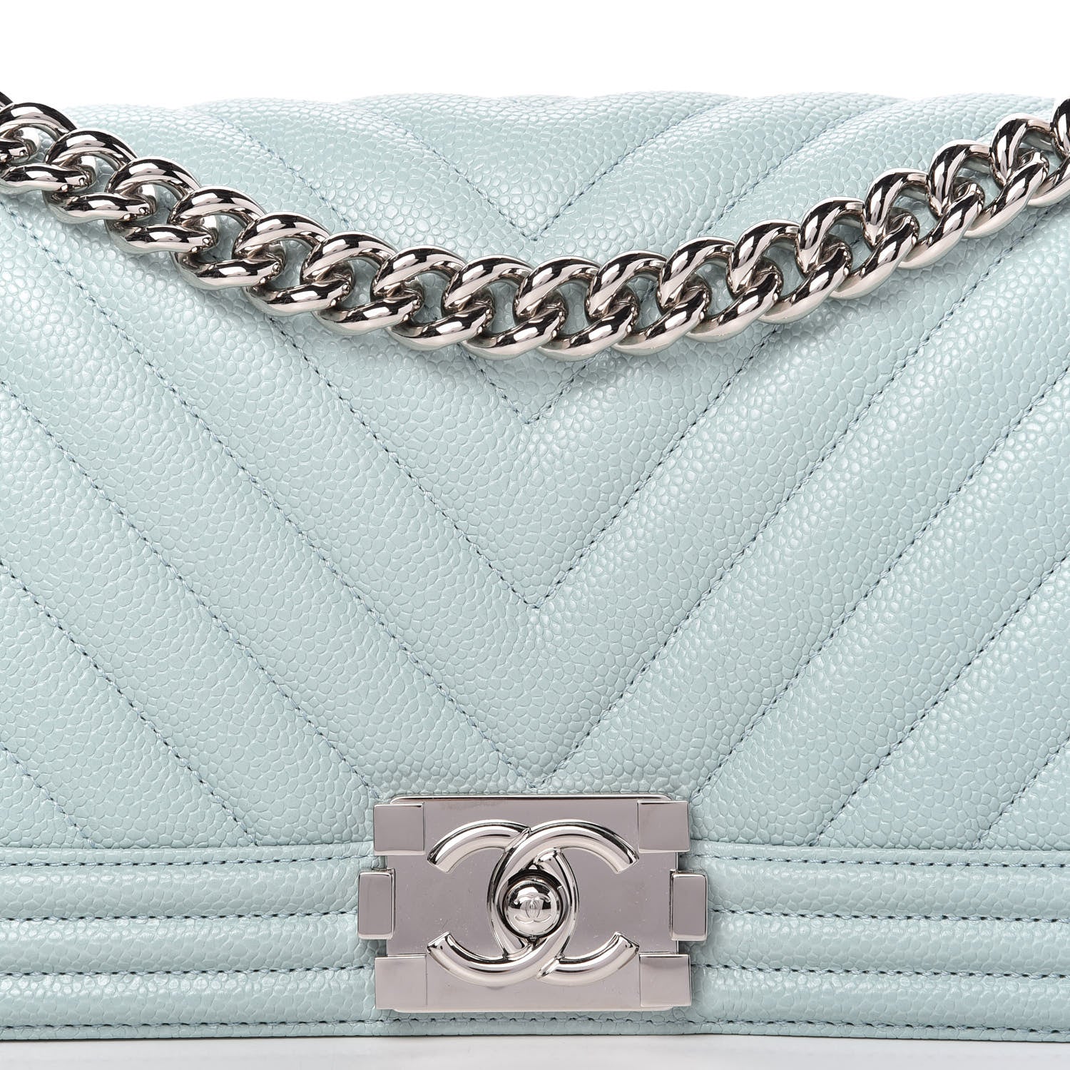 Chanel Caviar Chevron Quilted Medium Boy Flap Light Blue 10 of 10