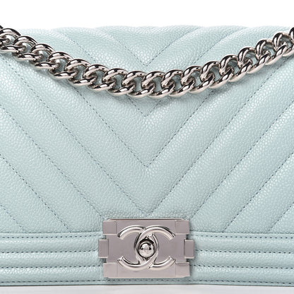Chanel Caviar Chevron Quilted Medium Boy Flap Light Blue 10 of 10