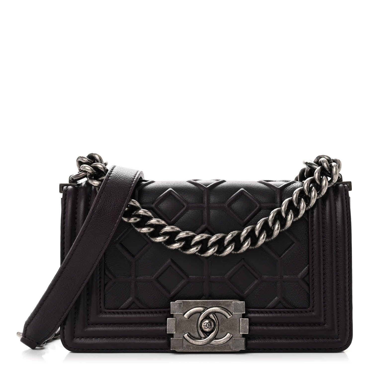 Chanel Calfskin Crystal Embossed Small Boy Flap Plum 1 of 10