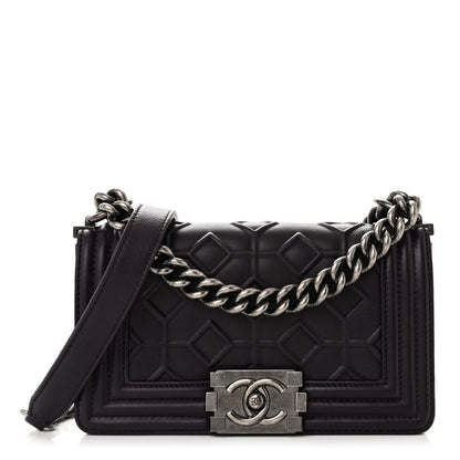 Chanel Calfskin Crystal Embossed Small Boy Flap Plum 1 of 10