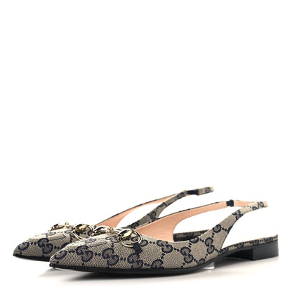 Gucci Monogram Horsebit Womens Slingback Ballet Flat 37.5 Beige Blue 4 of 10