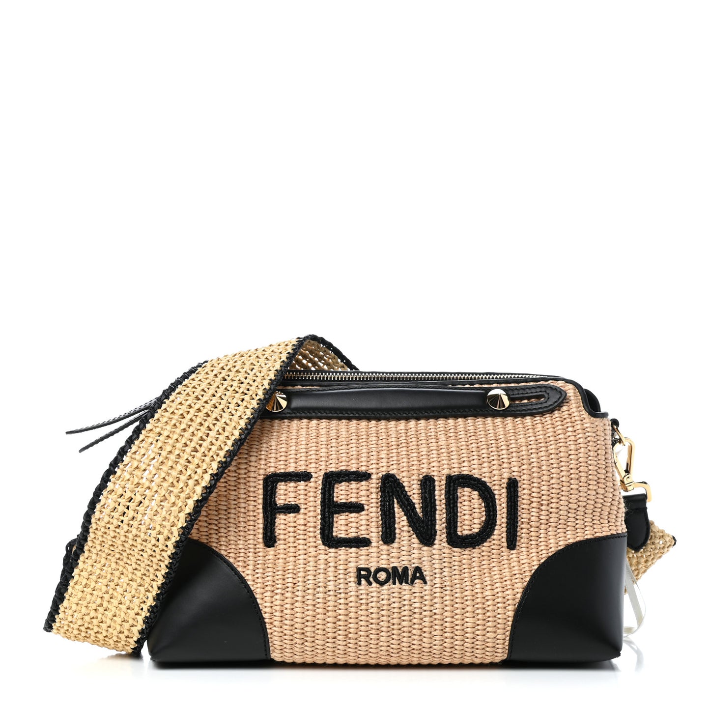 Straw Vitello King Logo Woven Medium By The Way Boston Bag Paglia Black