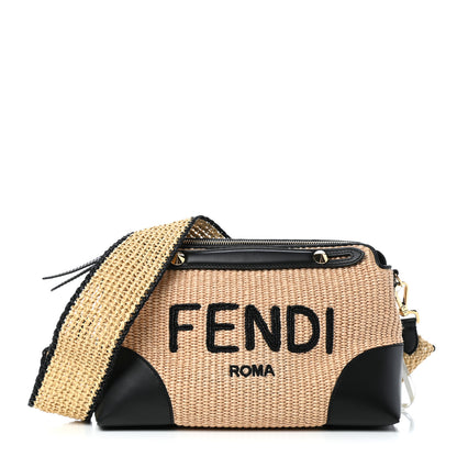 Fendi Straw Vitello King Logo Woven Medium By The Way Boston Bag Paglia Black 1 of 9