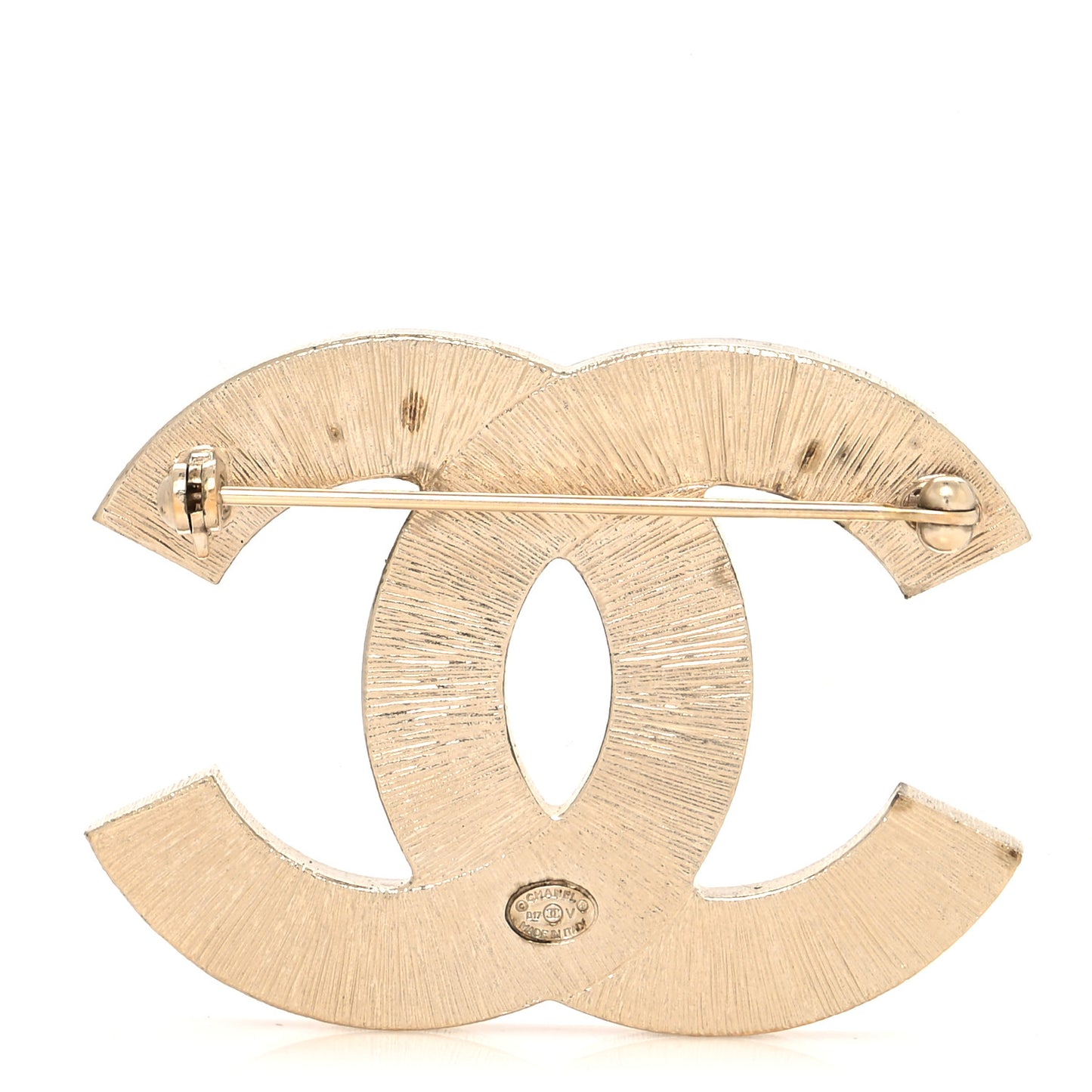 Metal Quilted CC Brooch Silver Gold