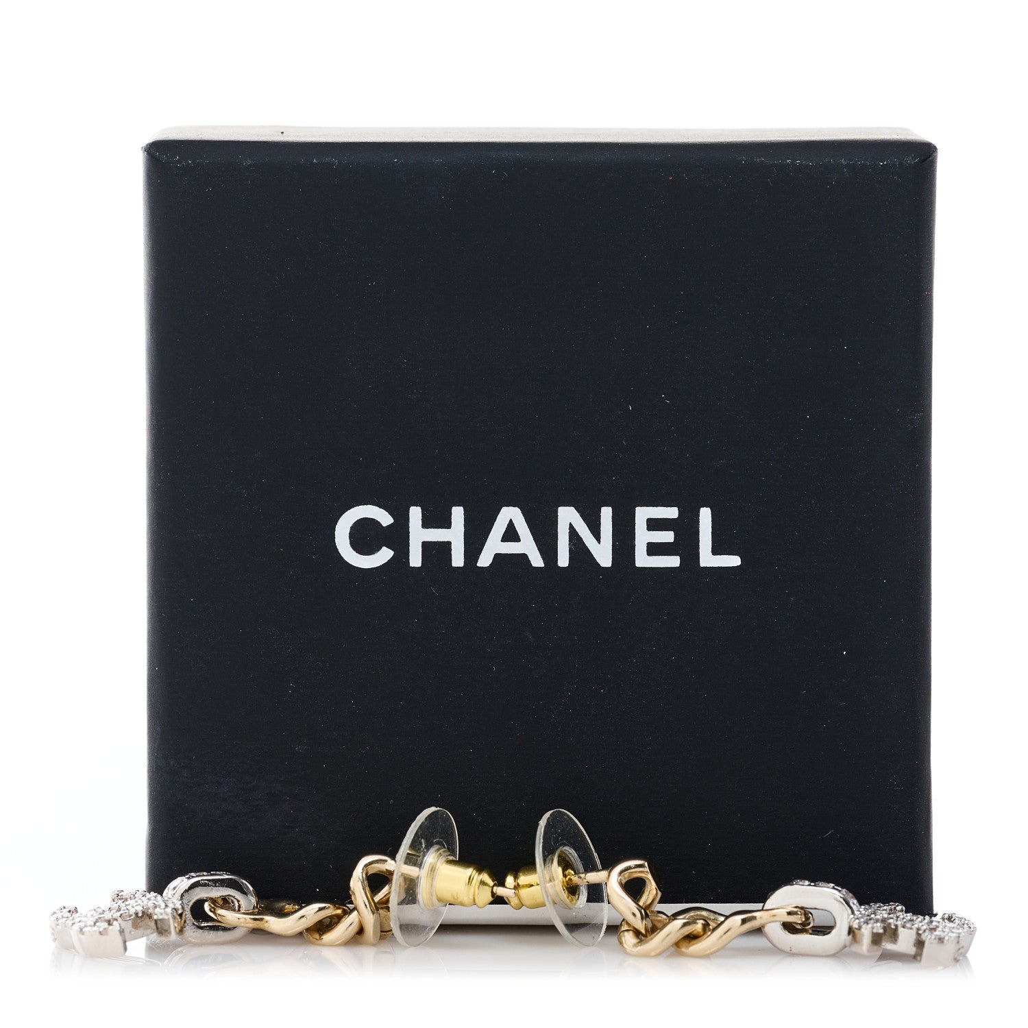 Chanel Metal Crystal CC Chain Drop Earrings Gold 5 of 5