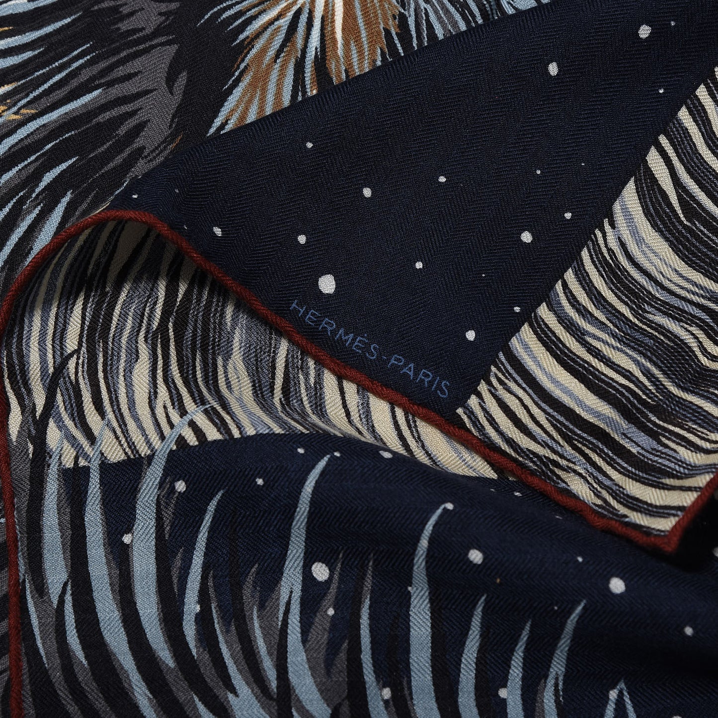 Cashmere Silk Awooooo Scarf 100 Marine Anthracite Gris