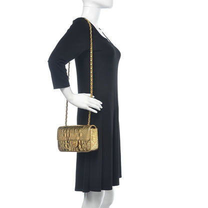 Chanel Metallic Calfskin Crocodile Embossed Cocodile Rectangular Mini Flap Gold 2 of 12