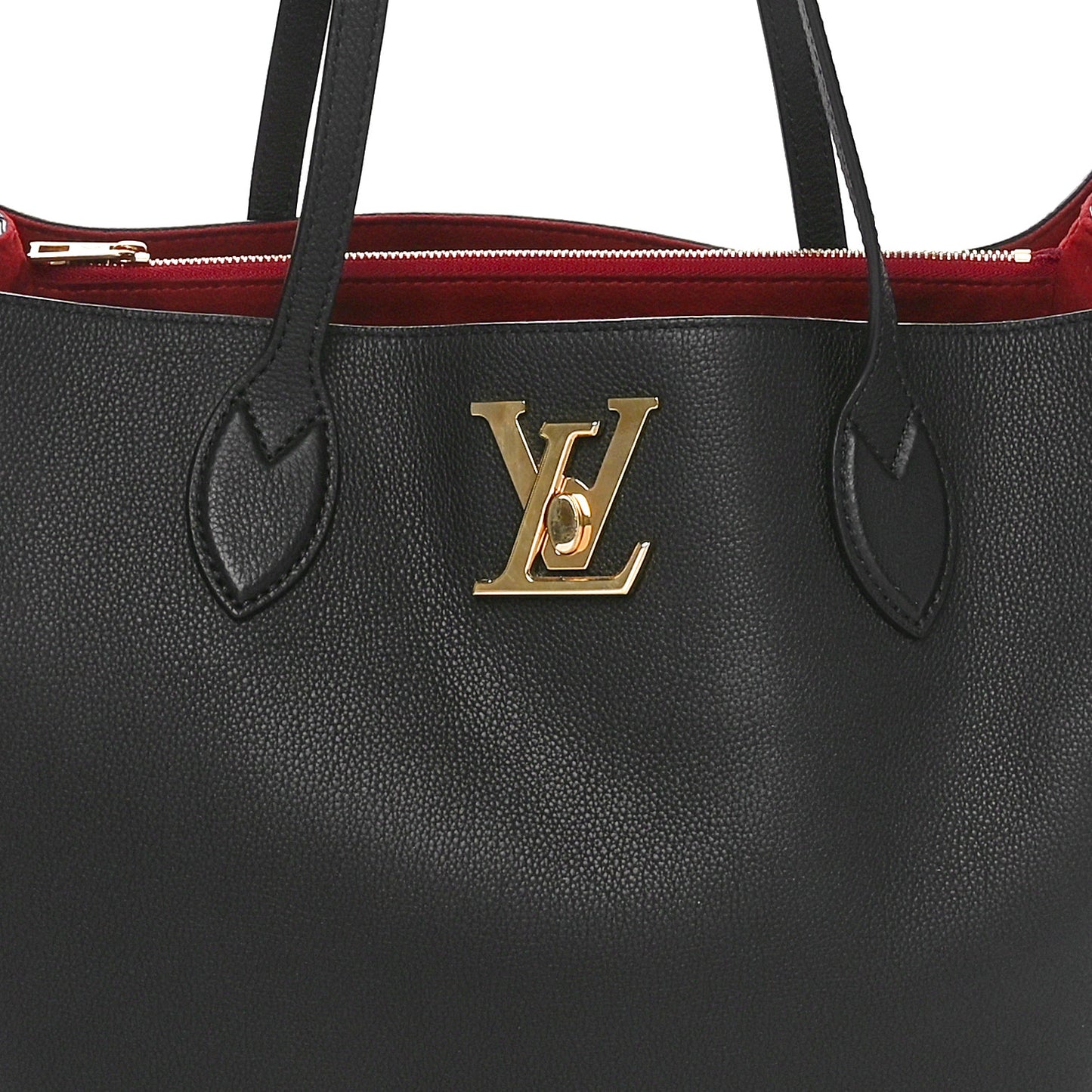 Grained Calfskin Lockme Shopper Black