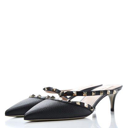 Valentino Garavani Pebbled Calfskin Rockstud Cross Strap 50mm Mules 38 Black 3 of 10