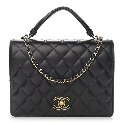 Chanel Lambskin Quilted Small Handle Tied Top Handle Flap Black 1 of 15