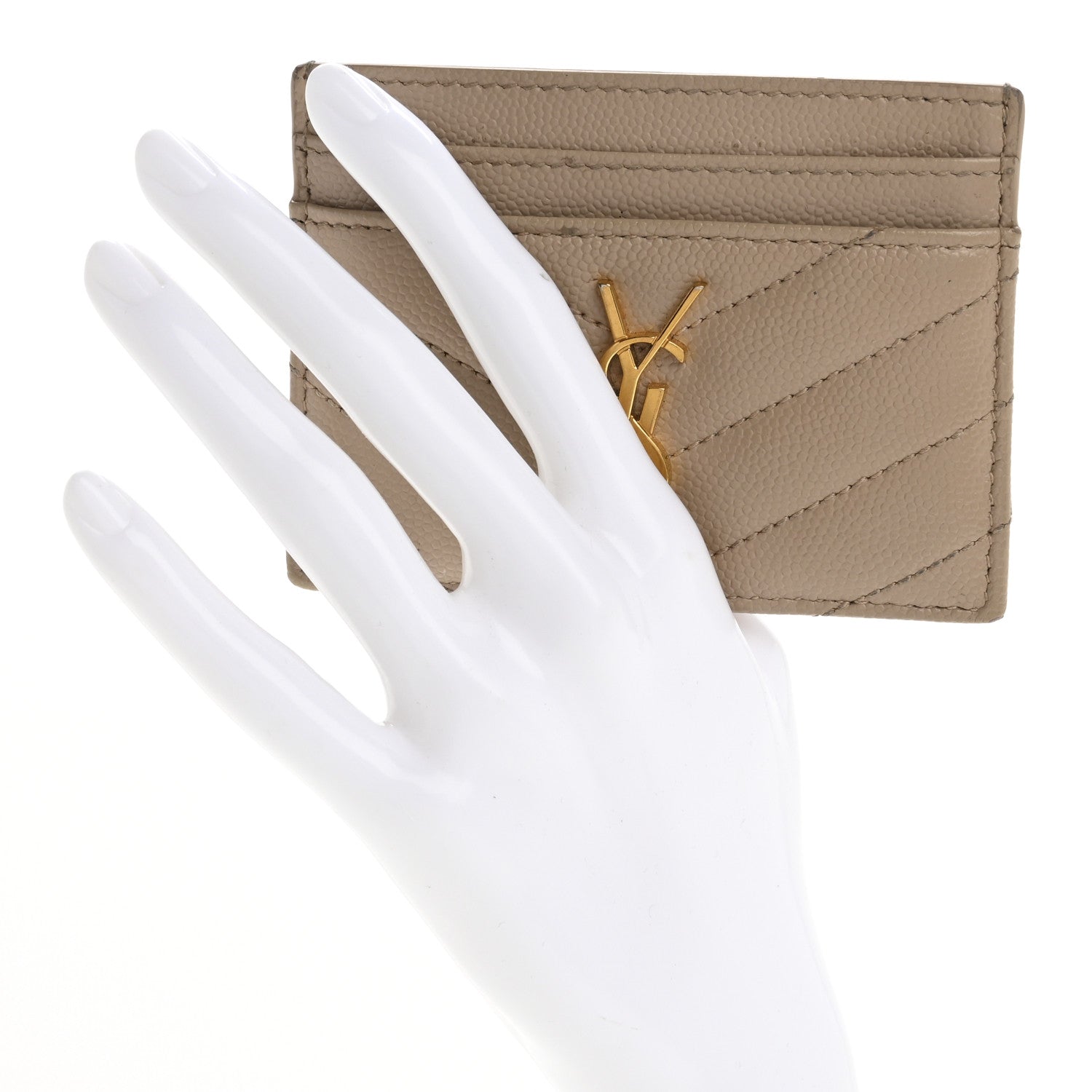 Saint Laurent Grain De Poudre Matelasse Chevron Monogram Credit Card Case Nude Powder 2 of 13