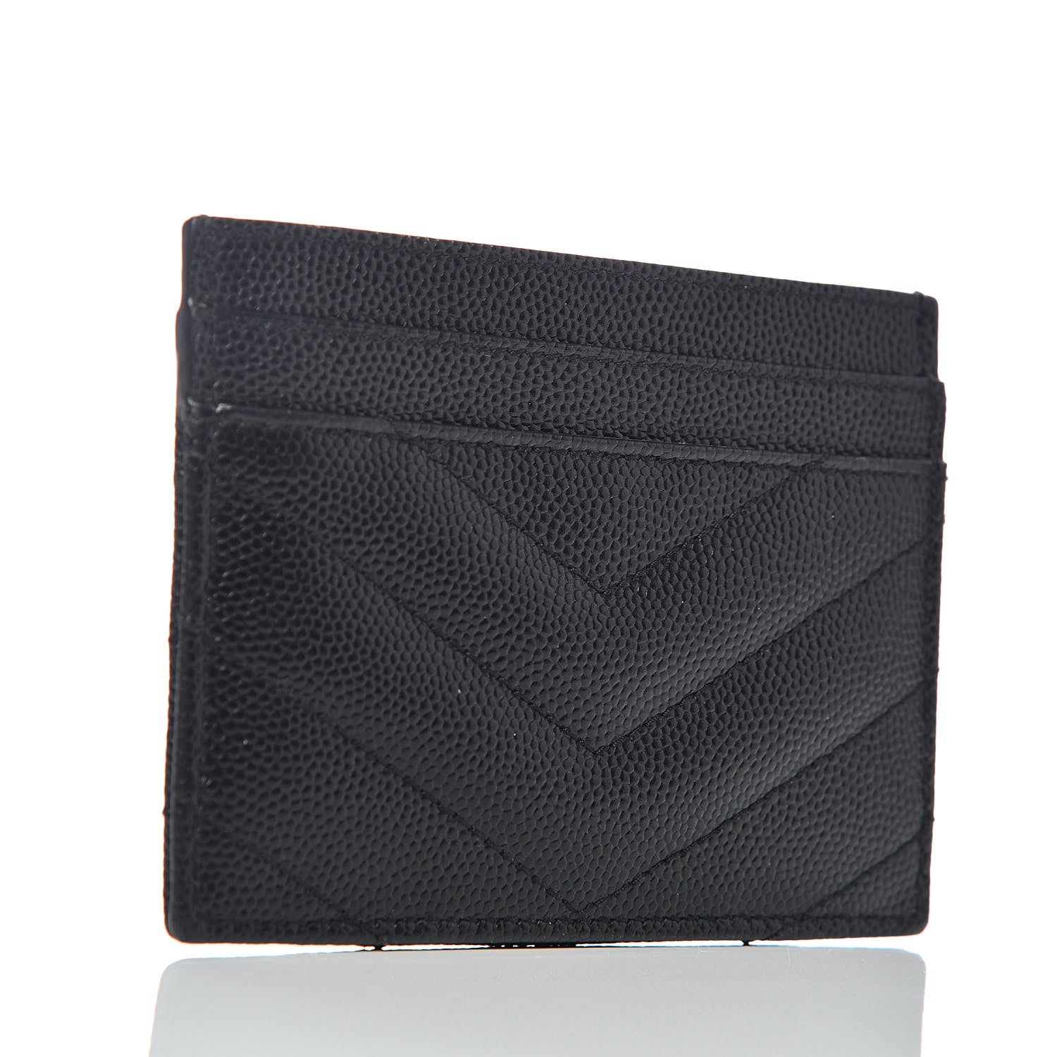 Saint Laurent Grain De Poudre Matelasse Chevron Monogram Credit Card Case Black 3 of 8