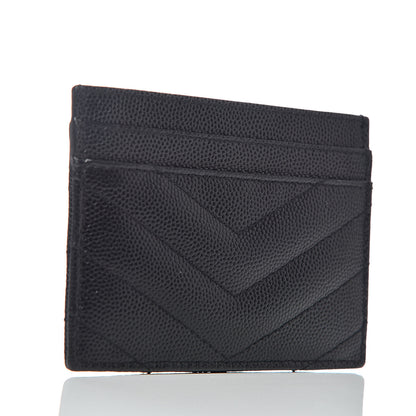 Saint Laurent Grain De Poudre Matelasse Chevron Monogram Credit Card Case Black 3 of 8