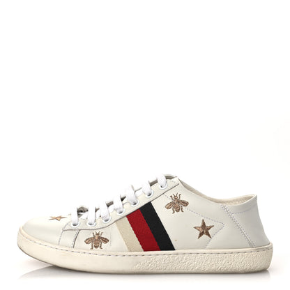 Gucci Calfskin Bee Star Embroidered Sylvie Web Ace Sneakers 35.5 White 1 of 12