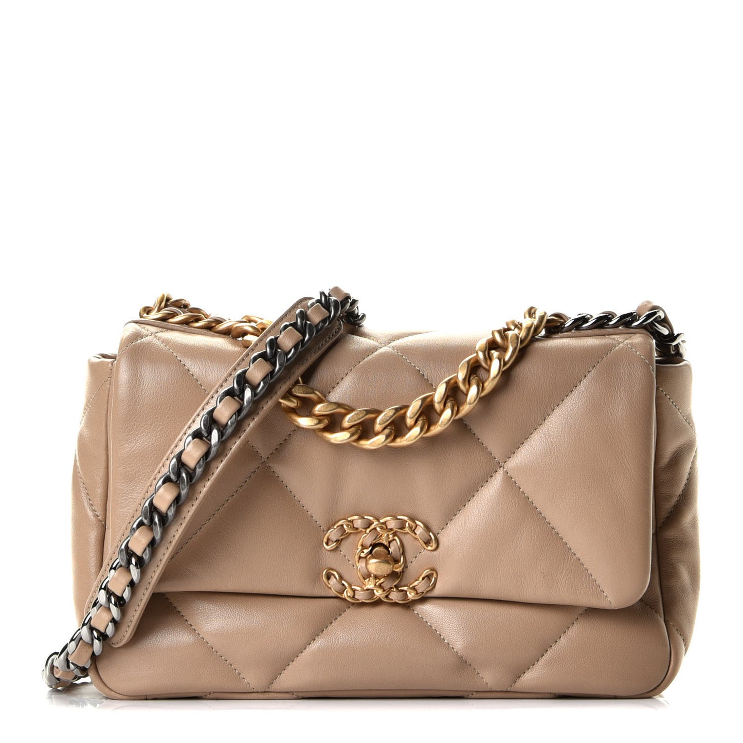 Lambskin Quilted Medium Chanel 19 Flap Dark Beige