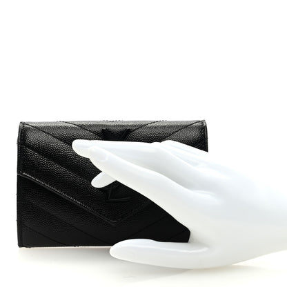 Saint Laurent Grain De Poudre Matelasse Chevron Small Monochrome Monogram Envelope Wallet Black 2 of 6