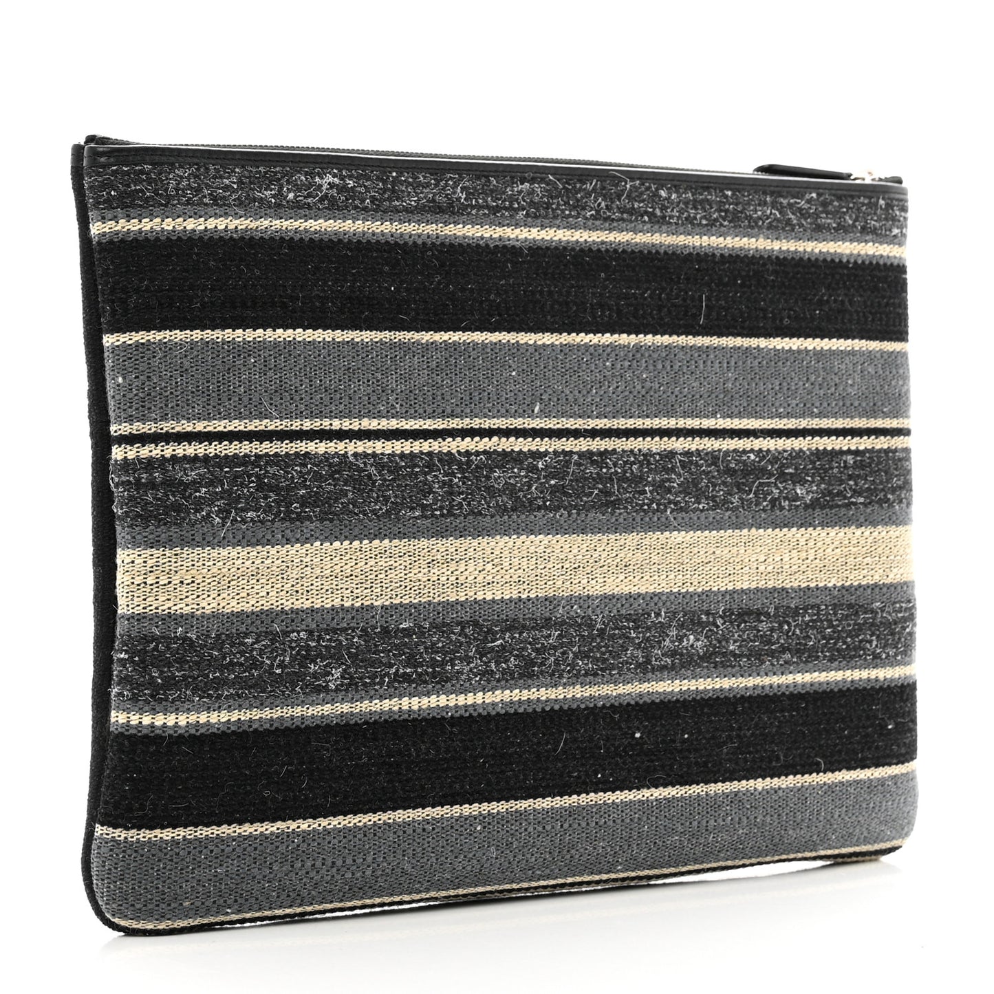 Striped Canvas Medium Deauville Cosmetic Pouch Grey Black