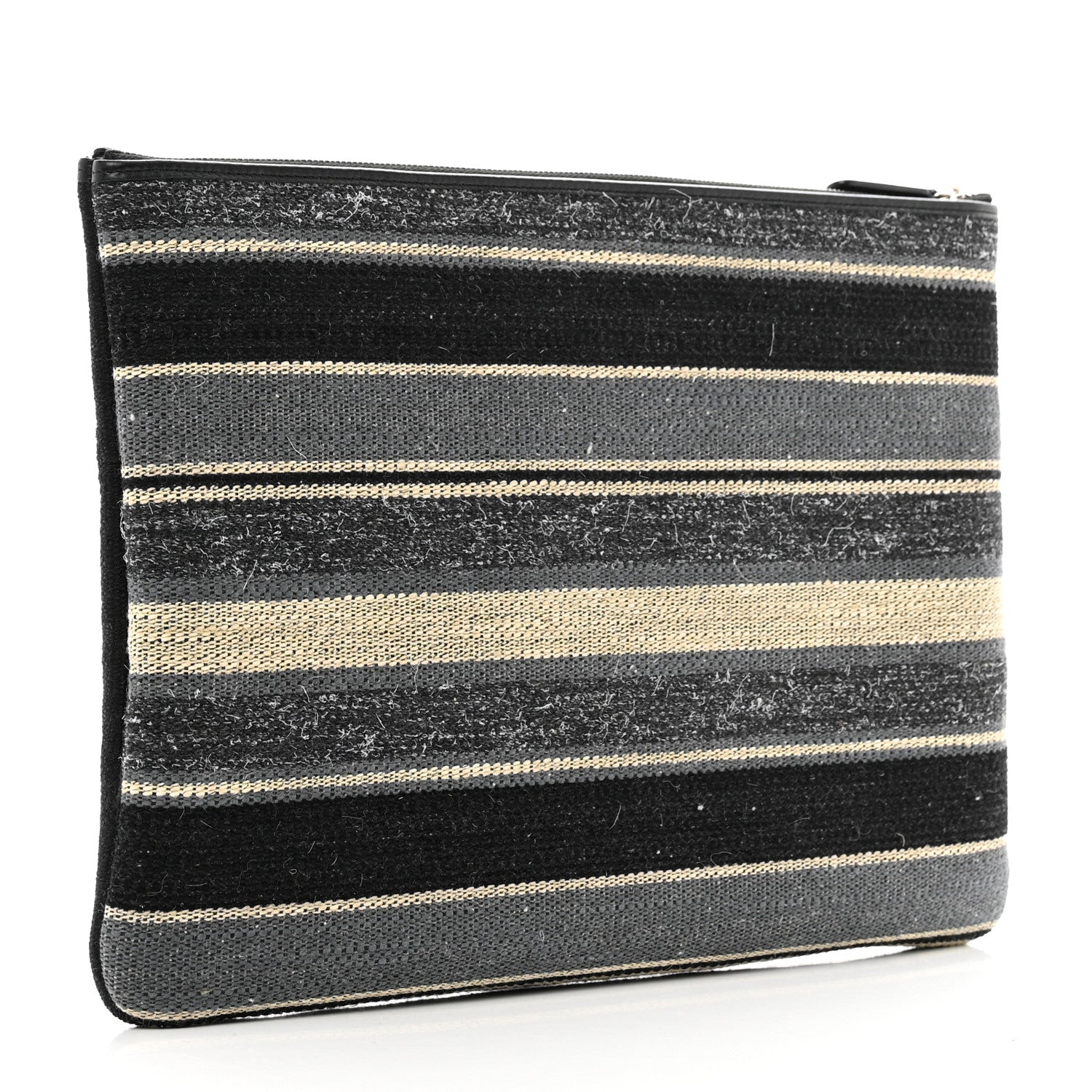 Chanel Striped Canvas Medium Deauville Cosmetic Pouch Grey Black 3 of 8