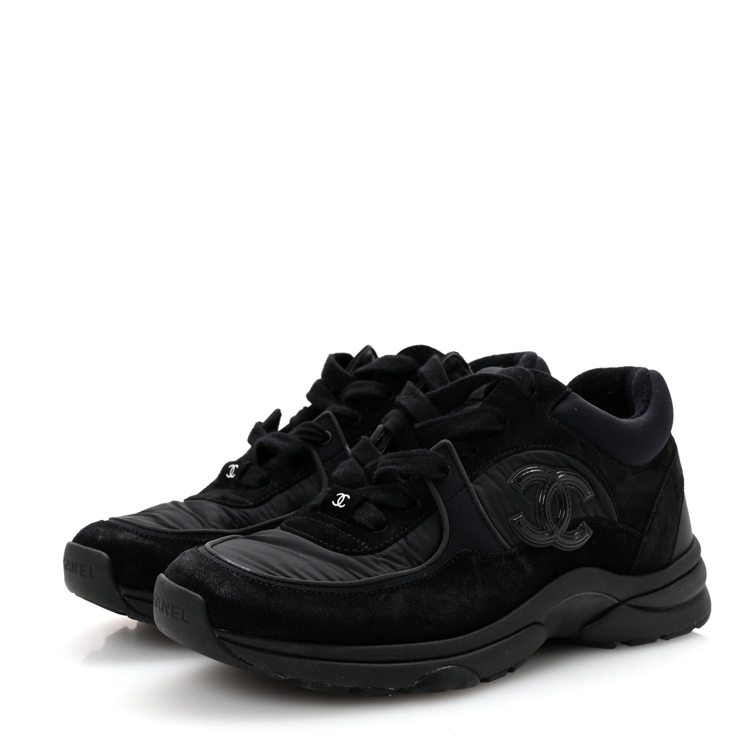 Chanel Fabric Calfskin Suede CC Sneakers 37 Black 4 of 10