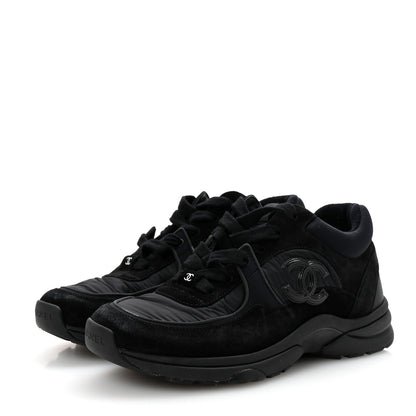 Chanel Fabric Calfskin Suede CC Sneakers 37 Black 4 of 10