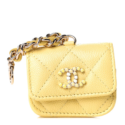 Chanel Caviar Quilted Crystal CC Airpods Pro Case Yellow 1 of 4