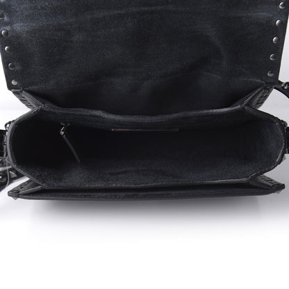 Valentino Garavani Pebbled Calfskin Onyx Medium Rockstud Rolling Flap Saddle Bag Black 5 of 9