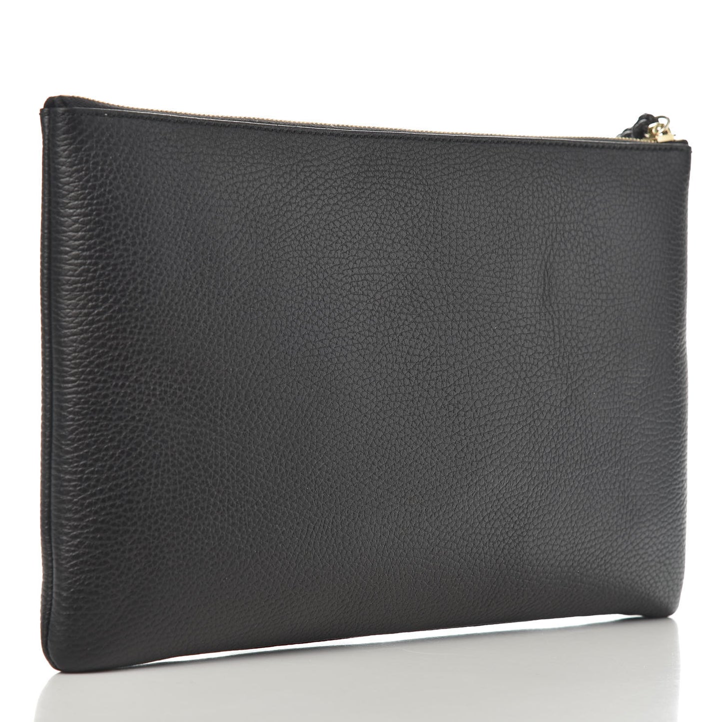Pebbled Calfskin Large Bamboo Clutch Black