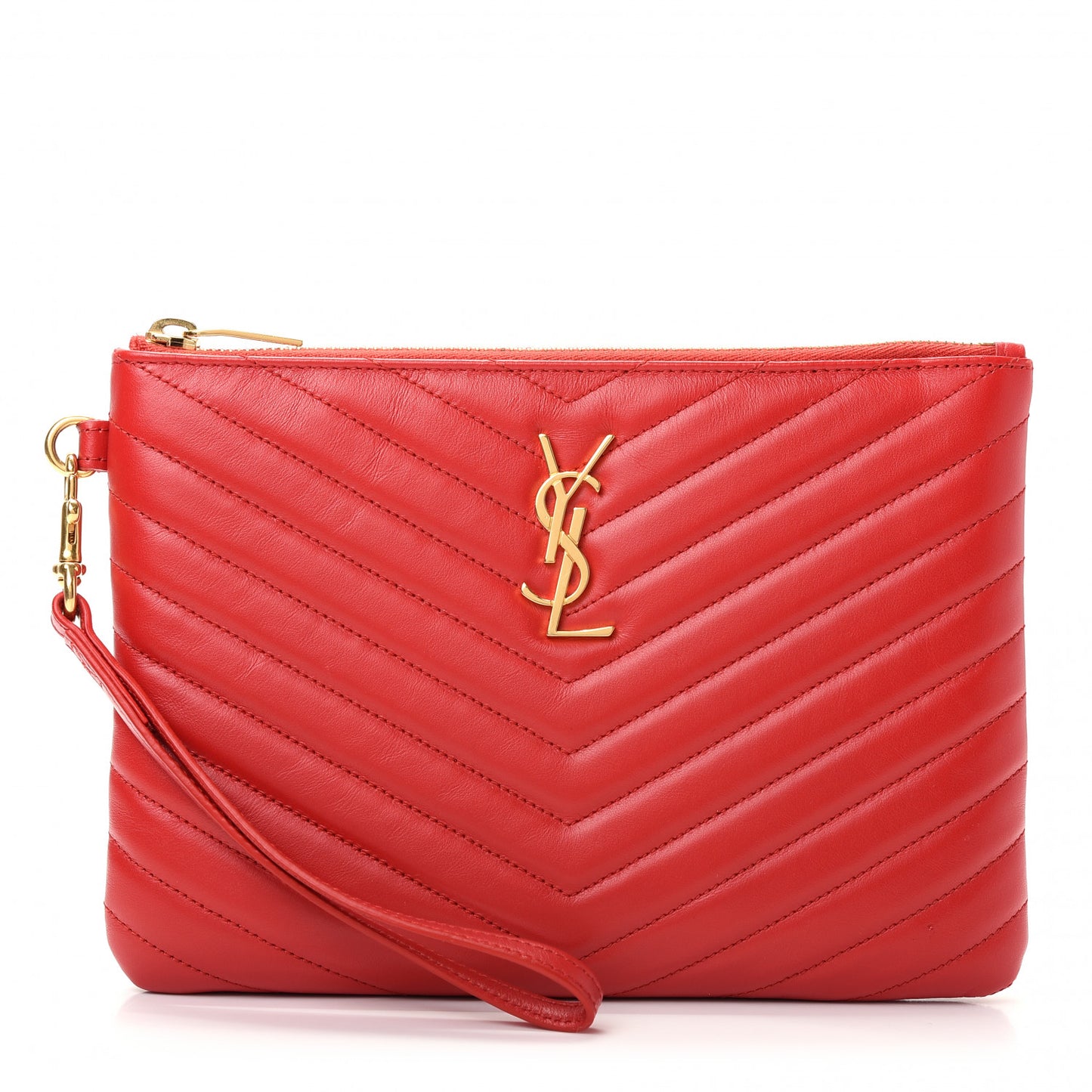 Calfskin Matelasse Chevron Monogram A5 Wristlet Bandana Red