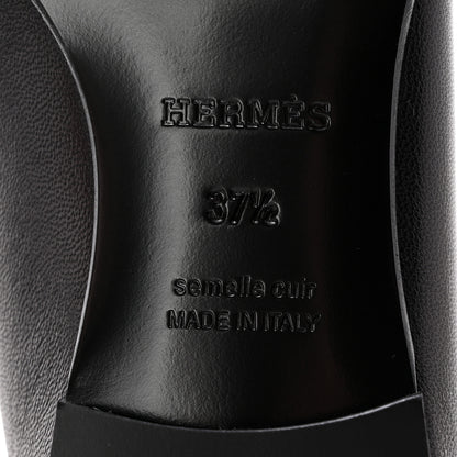 Hermes Goatskin Womens Royal Loafers 37.5 Black White 7 of 10