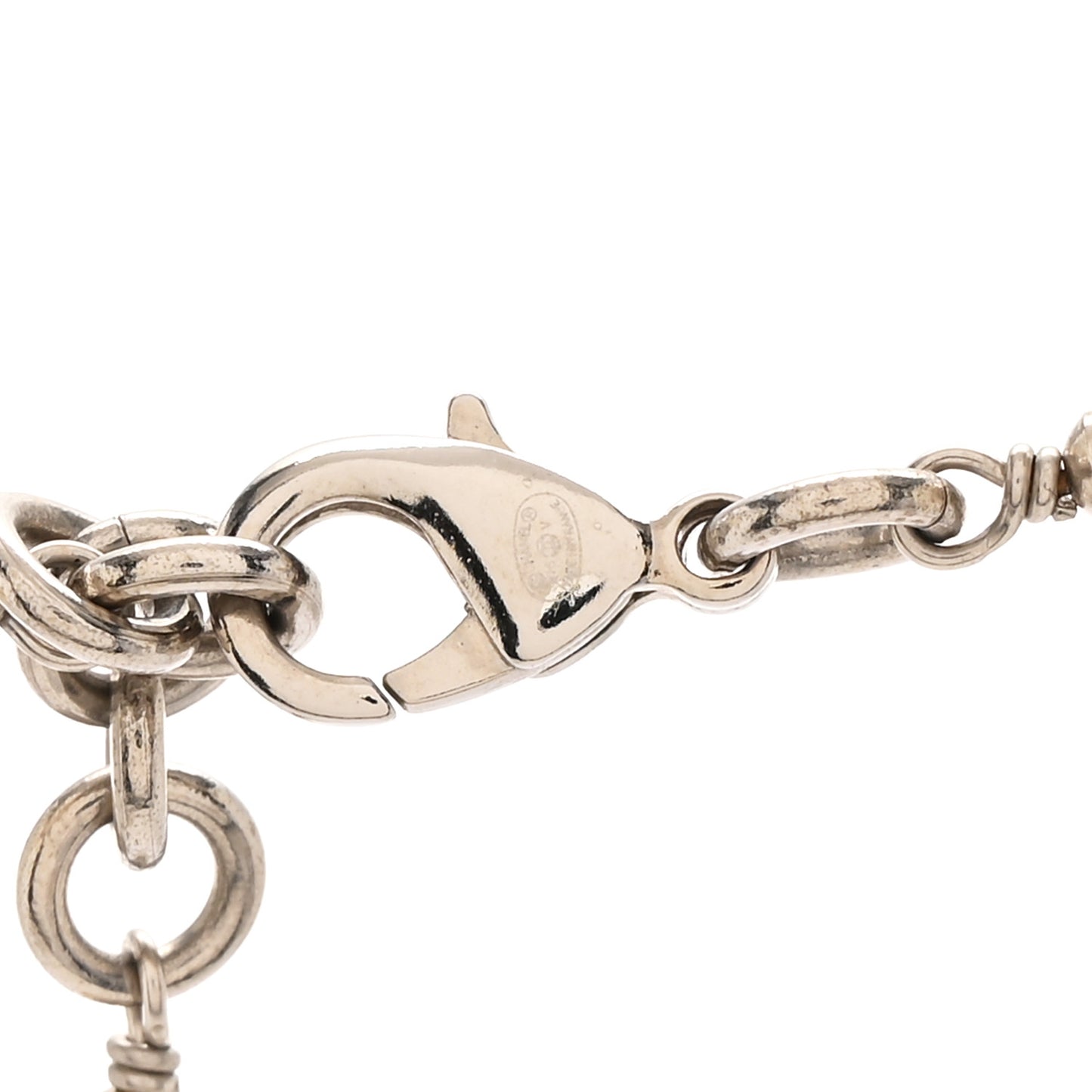 Crystal Pearl CC Long Necklace Silver