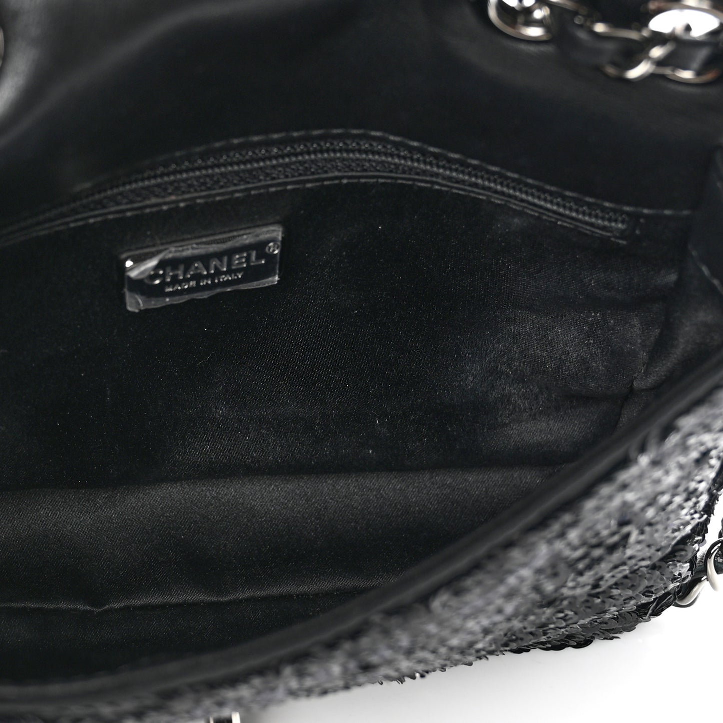 Sequin Mini Rectangular Flap Black Silver
