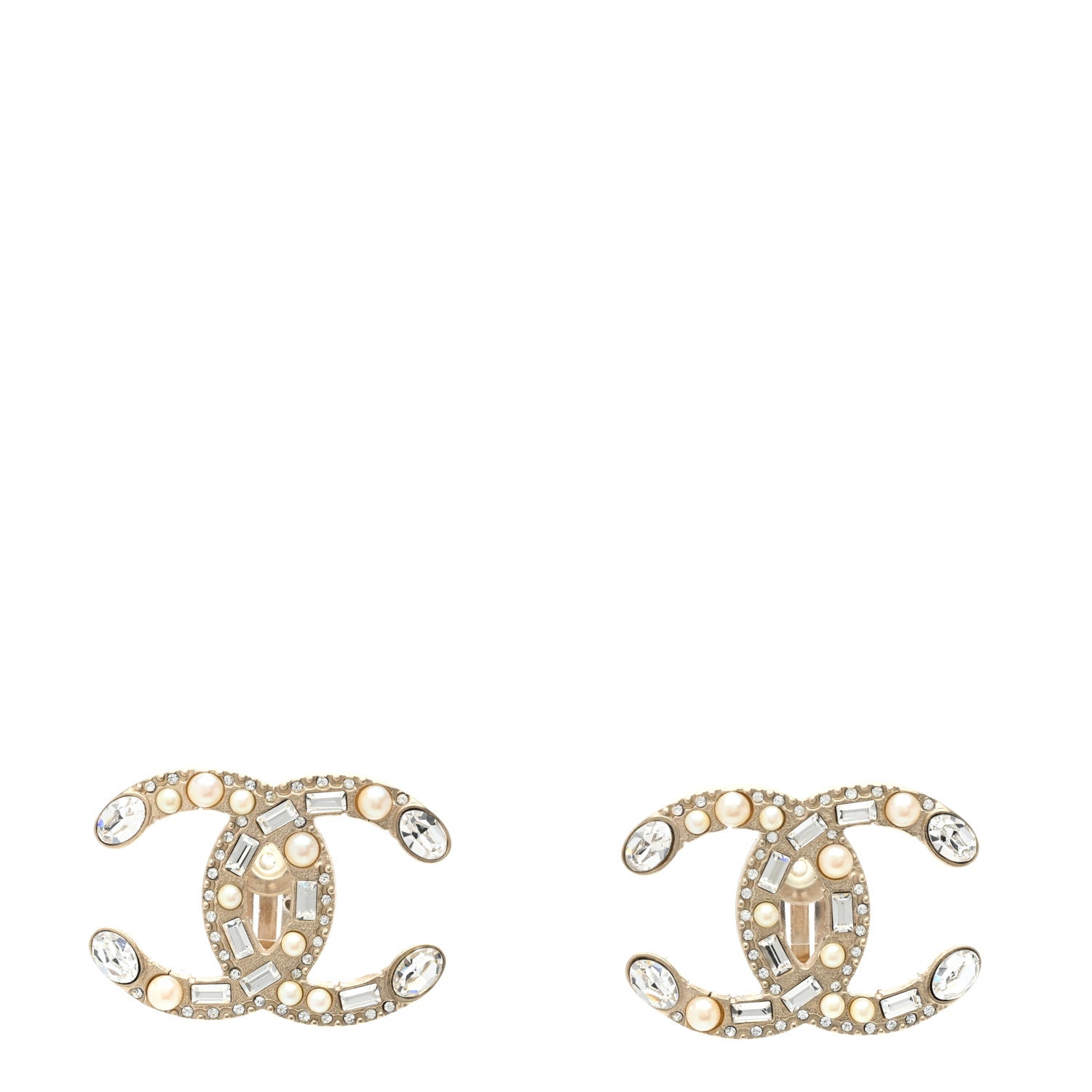 Chanel Crystal Pearl CC Clip On Earrings Gold 1 of 5