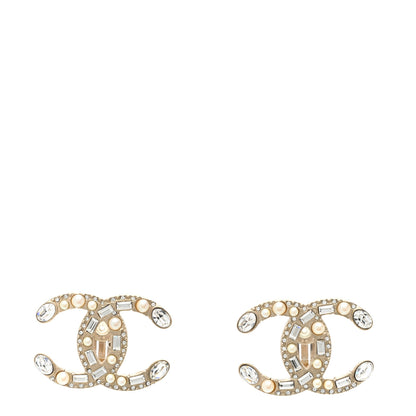 Chanel Crystal Pearl CC Clip On Earrings Gold 1 of 5