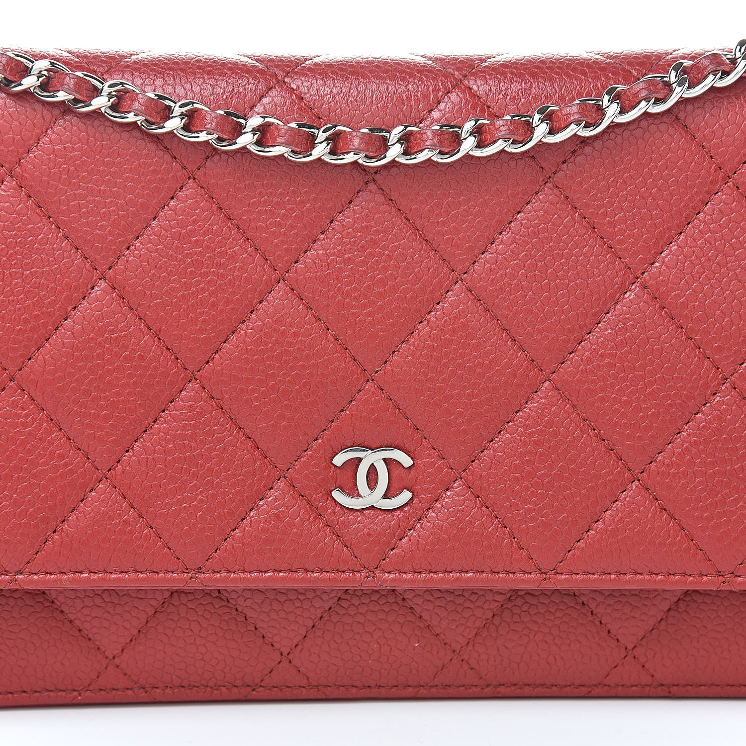 Chanel Caviar Quilted Wallet On Chain WOC Dark Red 9 of 12