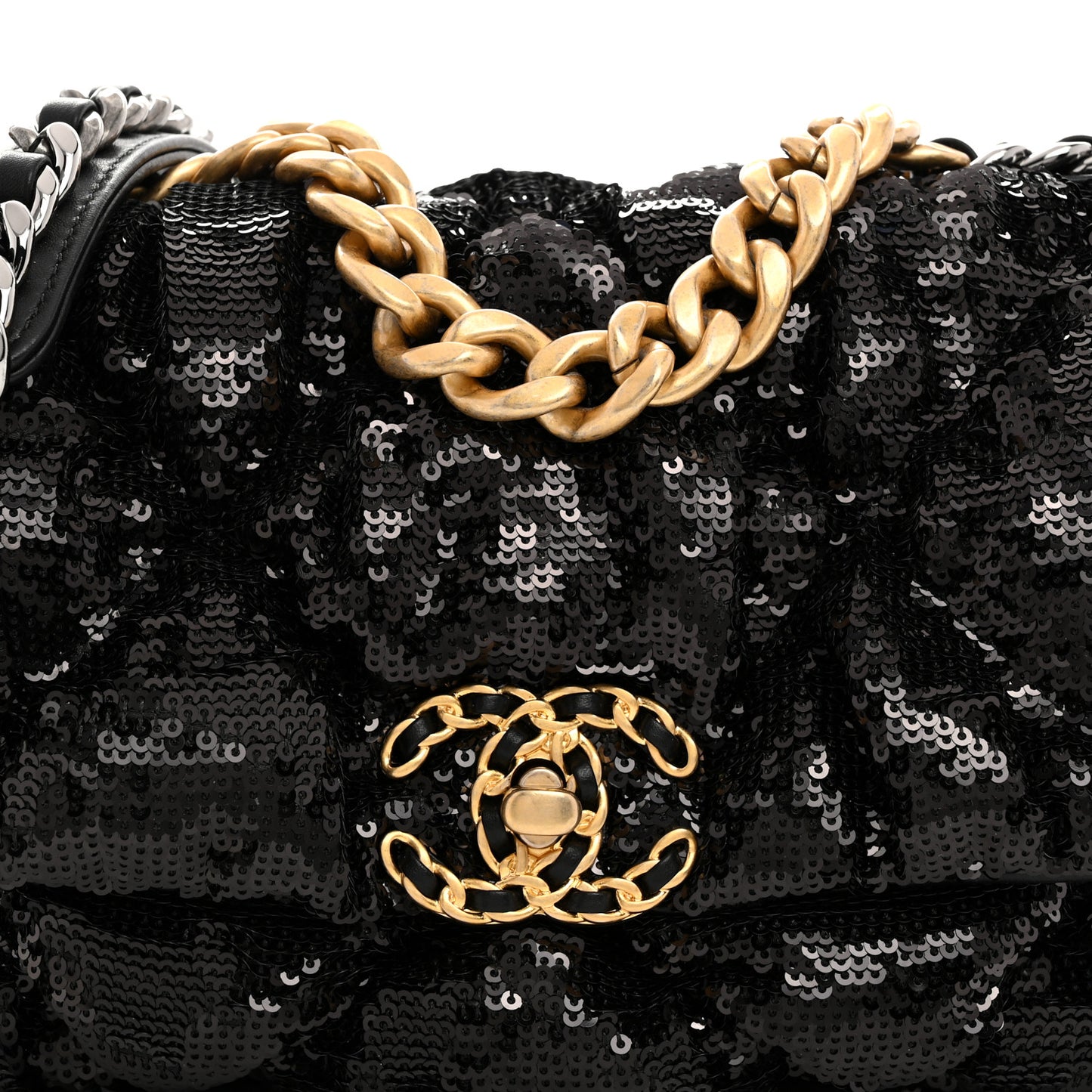 Sequin Quilted Medium Chanel 19 Flap Black