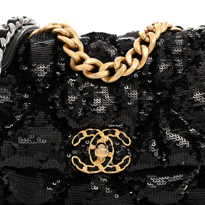 Chanel Sequin Quilted Medium Chanel 19 Flap Black 8 of 10