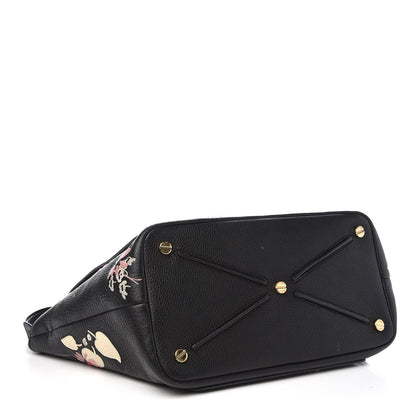 Valentino Garavani Alce Printed Calfskin Flower Embroidered Small Demilune Double Handle Satchel Black 4 of 6