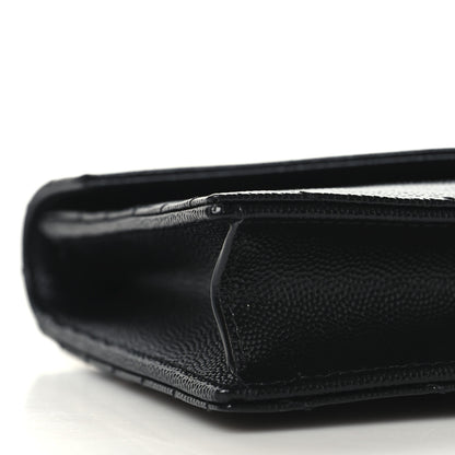 Saint Laurent Grain De Poudre Matelasse Chevron Monogram Envelope Chain Wallet Black 8 of 9