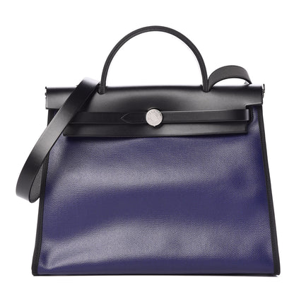 Hermes Toile H Berline Vache Hunter Herbag Zip PM 31 Bleu Encre Black 4 of 12