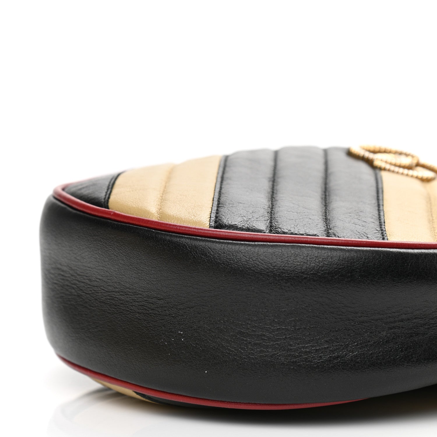 Gucci Azalea Calfskin Matelasse Diagonal Patchwork Mini Torchon GG Marmont Round Shoulder Bag Black Beige Romantic Cerise 10 of 16