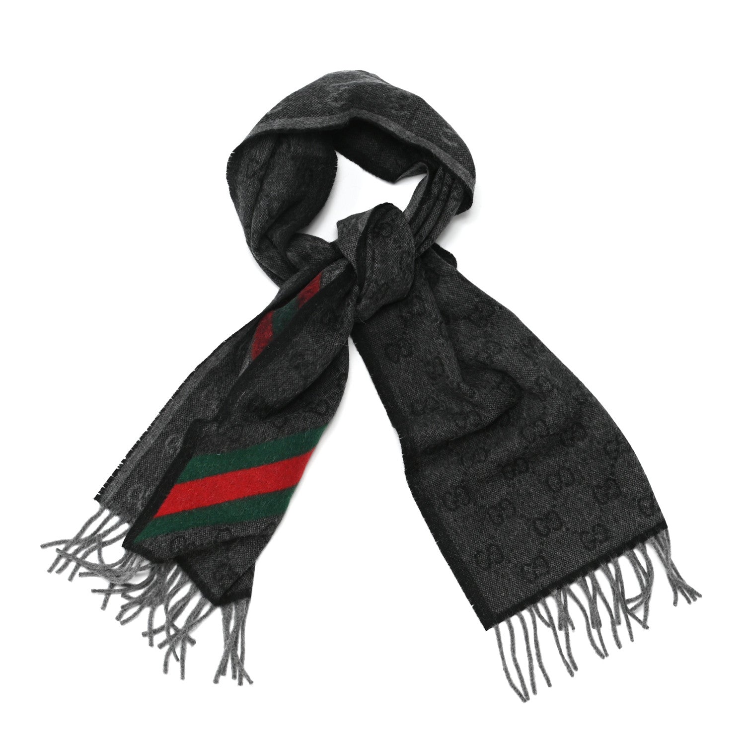 Gucci Wool Angora Monogram Web New Nikky Scarf Lead Dark Green 1 of 4